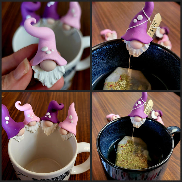 Gnome tea string holder pink